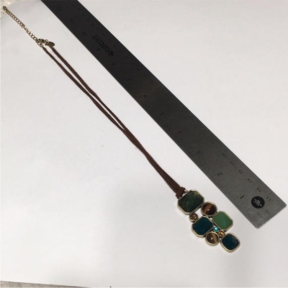 Lia Sophia Multi Stone Necklace on Brown Suede. - Picture 5 of 8